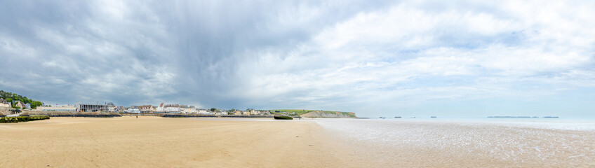 France, normandy landscapes, Beautiful Normandy's coastline on a cloudy day. With the remnants of...