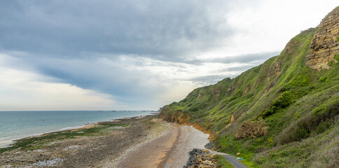 France, normandy landscape Beautiful Normandy's coastline on a cloudy day.