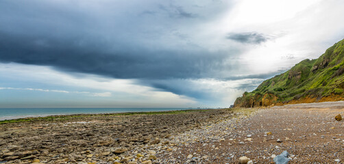 France, normandy landscape Beautiful Normandy's coastline on a cloudy day.
