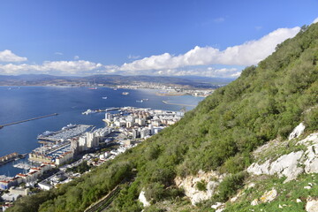 Gibraltar, United Kingdom - 07 november 2019: Rock of Gibraltar view over port and straight from...