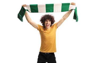 Football fan waving a scarf