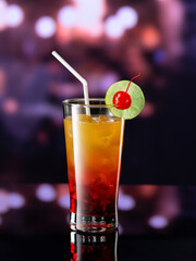 close up view of cocktail on color back