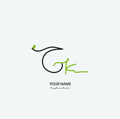 GK Initial Letter handwriting logo hand drawn template vector