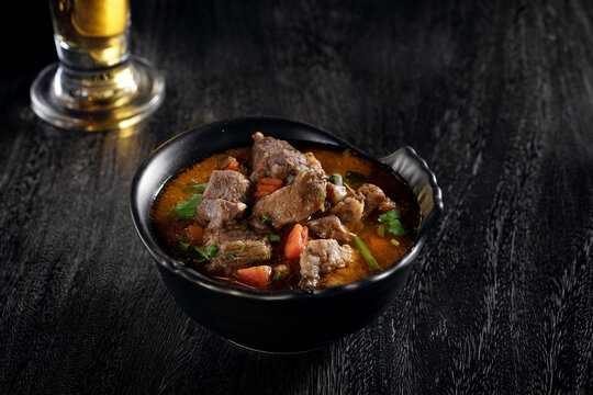 close  up view of nice yummy meal  on grey back