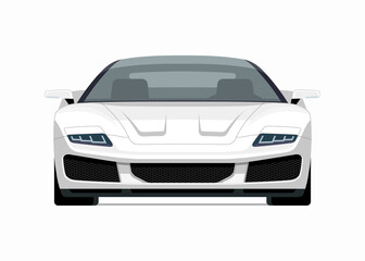 Plakat Modern sports car mockup. Front view of a sports coupe isolated on white background. Vector white sportscar template for branding, advertisement, logo placement. Easy editable.