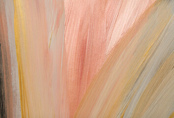 Beige, pink, goldn  color smear brushstroke painting. Art Abstract copy space empty wall background.