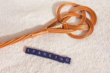 carpet beater with the words spanking on a white background
