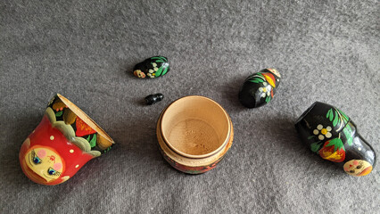 Matryoshka dolls are a set of wooden dolls of smaller size, placed one inside the other. Unofficial...
