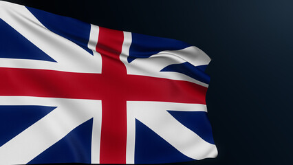 Fototapeta premium British flag. Great Britain. Union Jack. London sign. English official national symbol of England Scotland Wales unity. Realistic 3D illustration with cotton texture isolated on dark.