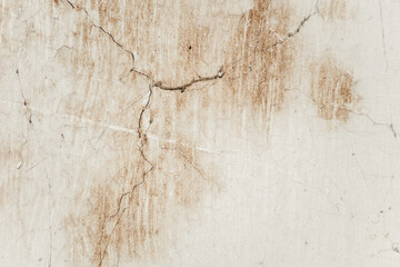 Empty Old Brick Wall Texture. Painted Distressed Wall Surface. Grungy Wide Brickwall. Grunge cracked concrete wall. Cracks in the plaster of the old yellowed wall. Abstract Web Banner. Copy Space.
