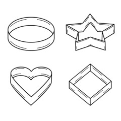 Hand drawn set of molds for making cookies. Doodle style. Sketch. Vector.