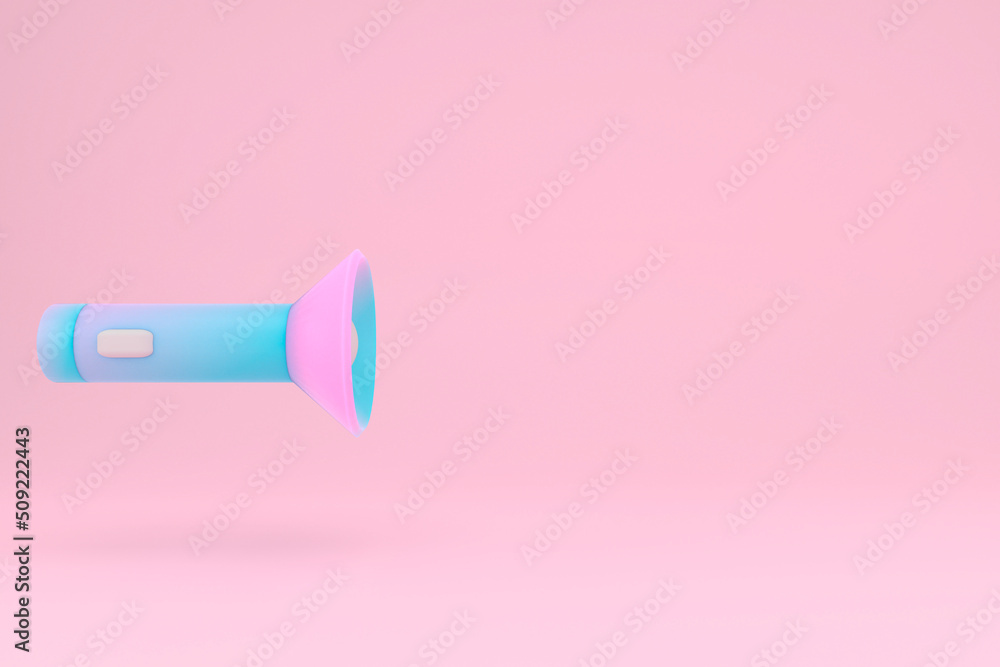 Poster 3d rendering of flashlight with mock up beam as space for text for commercial template background de