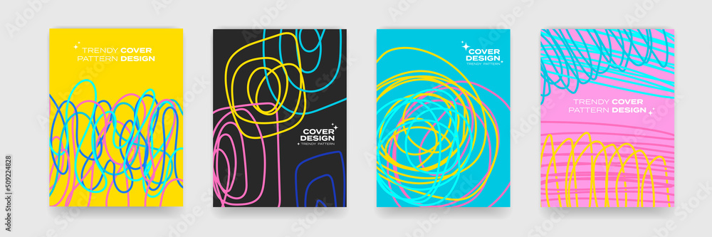 Aufkleber Cover design backgrounds, abstract geometric and color pattern, vector. Wave line shapes, geometric neon liquid fluid flow graphic, art posters and color abstract cover backgrounds