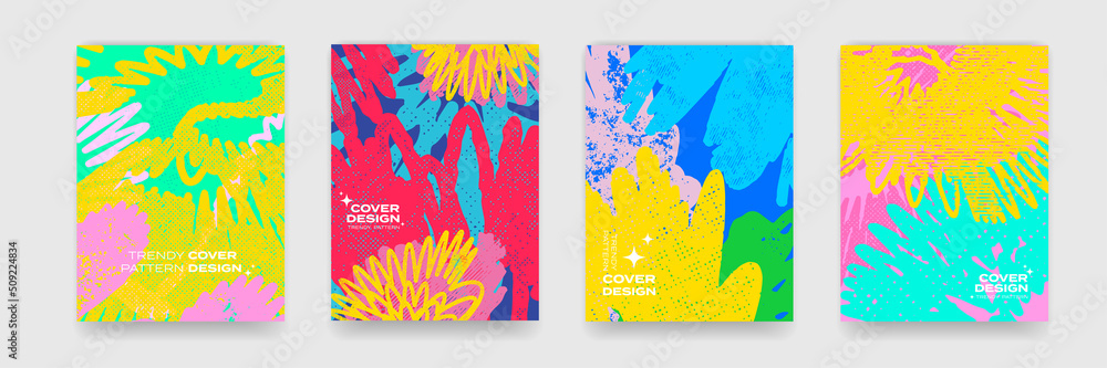 Poster Cover design backgrounds. Vector abstract color and bright flower print pattern. Wave line shapes, grunge liquid fluid flow graphic, art posters and color gradient abstract cover backgrounds