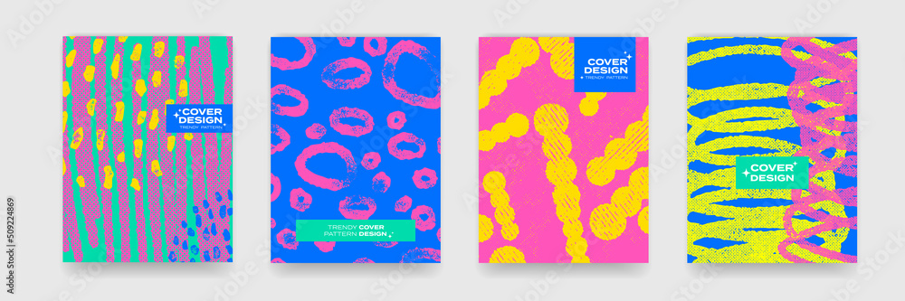 Poster Cover design backgrounds. Vector abstract geometry with pop art color pattern. Wave line shapes, geometric liquid fluid flow graphic, art posters and color gradient abstract cover backgrounds