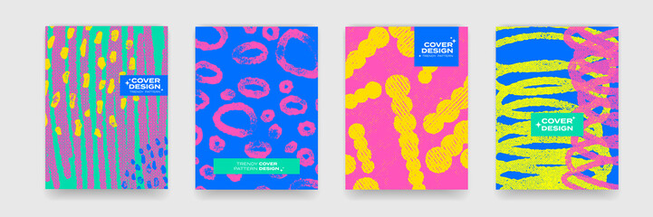 Cover design backgrounds. Vector abstract geometry with pop art color pattern. Wave line shapes, geometric liquid fluid flow graphic, art posters and color gradient abstract cover backgrounds © Ron Dale