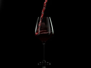 Wine glass with pouring red wine. Realistic 3d illustration