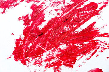 Red lipstick smear smudge swatch isolated on white background