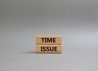 Time issue symbol. Wooden blocks with words Time issue. Beautiful grey background. Business and...