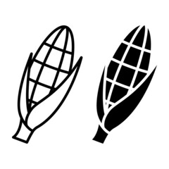Corn cobs icons. Corn in outline and glyph style