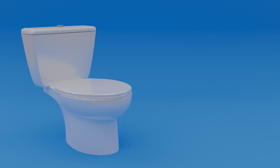 3d illustration, isolated toilet, white ceramic, blue background, copy space, 3d rendering
