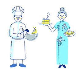 中華料理のコックと店員　男女