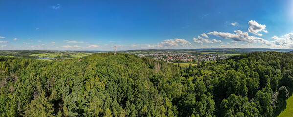 Panorama of antenna, hills and city