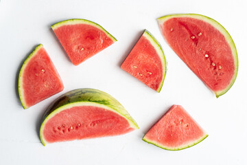White background with watermelon slices, summer concept.