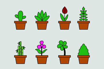 beautiful pots and flowers icon flat vector