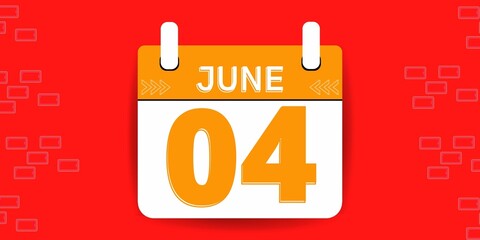 04th day of the calendar. Banner with four on an red background with a white calendar