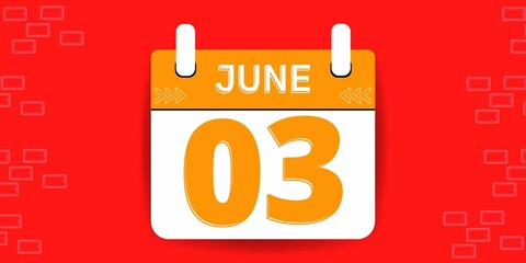 03th day of the calendar. Banner with three on an red background with a white calendar