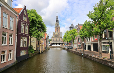 The cityscape in Alkmaar with Waagplein square. The Netherlands, Europe.  