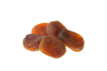 Heap of naturally sun dried apricots, isolated on white background.