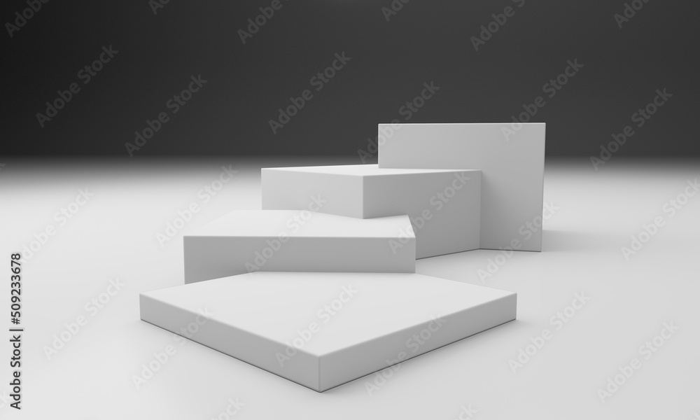 Poster backdrop scene of simple cube stand, 3d illustration, studio scene for product display.