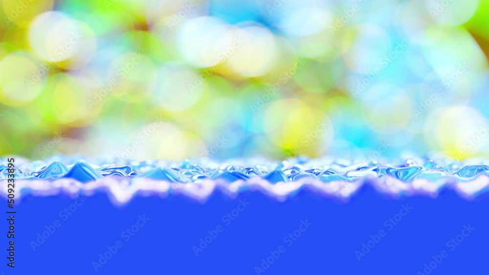 Poster realistic dof camera looping 3d animation of the splashing beautiful tropical turquoise blue water a