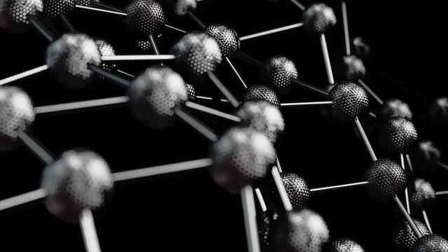 Realistic abstract looping DOF camera 3D animation of the moving silver metallic carbon fiber wireframe plexus pattern rendered in UHD with alpha matte