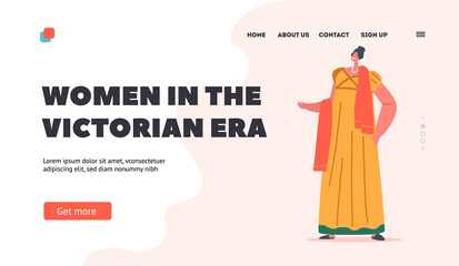 Women in the Victorian Era Landing Page Template. 19th Century Lady, English Woman Wear Elegant Gown and Scarf