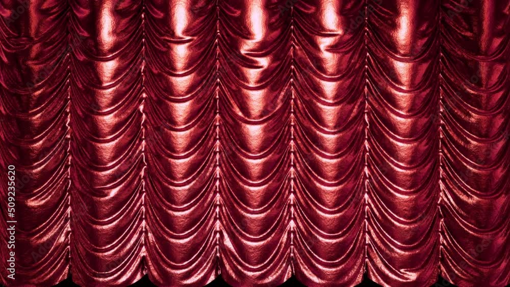 Poster realistic 3d animation of the dark luxurious textured red metallic austrian theater stage curtain re