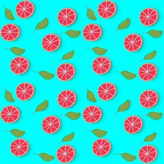seamless fruit pattern. Citrus, grapefruit, red orange, Stylized hand-drawn pattern.