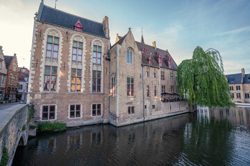 Canal in Bruges and Belfry tower - Houses and Streets - Bruges, Belgium - the city centre