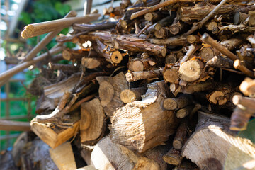 a pile of old, dry firewood for the cooker or fireplace
