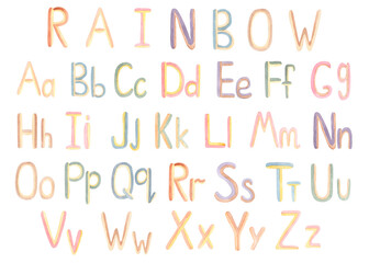 Watercolor Rainbow Alphabet clip art, ABC Poster, Kids Educational clipart, Nursery Wall art, Beige Letters Print, School Children Font illustration