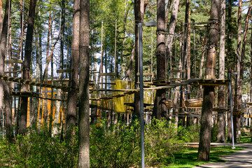An obstacle course in a recreation park in the city of Jurmala in Latvia.