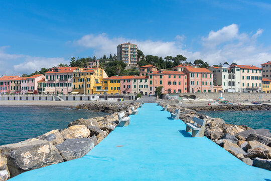 A picturesque and colorful villages of Borgo Foce, Borgo Marina Provincia of Imperia. It is bay along the walk of lovers. Imperia. Porto Maurizio. Liguria. Italy 10 May 2022