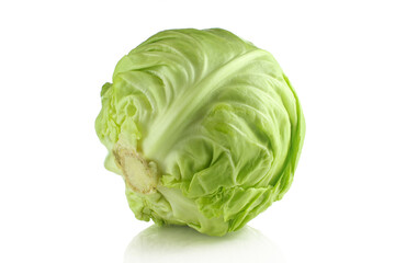 Fototapeta premium Whole green cabbage vegetable isolated on white background