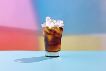 refreshing coke with ice cubes