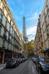 Fototapeta na wymiar Eiffel tower between buildings in Paris