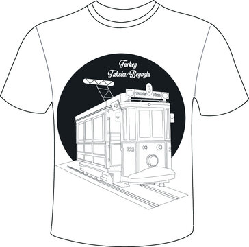 Vintage tram Taksim - Tunel on istiklal Street in istanbul, vector illustration-
T-shirt printing T-shirt design