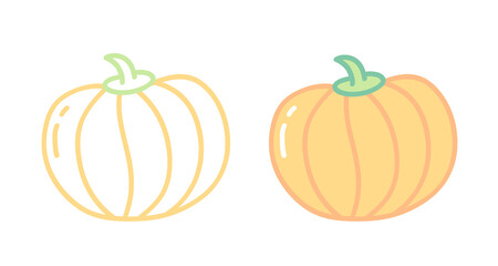 Vector set icons of pumpkins. Vector illustration of pumpkin. Hand drawing vegetables.
