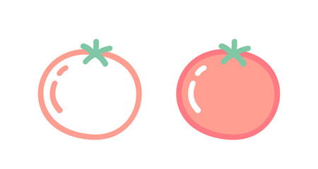 Vector set icons of tomato. Vector illustration of tomato. Hand drawing vegetables.
